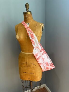 Free People‎ Floral Reusable Tote Bag White Coral Pink Oversized Shopper